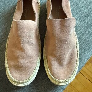 TOMS women's Sunset Suede Slip-On shoes in a pink/dusty rose color.